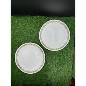 Vintage Corelle Spring Blossom Green “Crazy Daisy” Dinner Plates Set of 2-10.75"